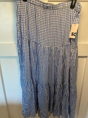 SO Blue and White Gingham Maxi Skirt